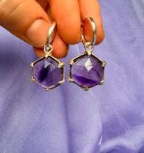 Load image into Gallery viewer, Eden Amethyst Silver Hoops