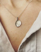 Load image into Gallery viewer, close up of organic shaped fingerprint pendant on neck