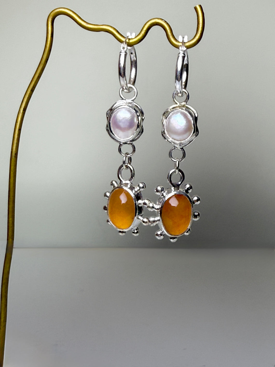 At Dusk Sterling Silver Carnelian & Pearl Earrings