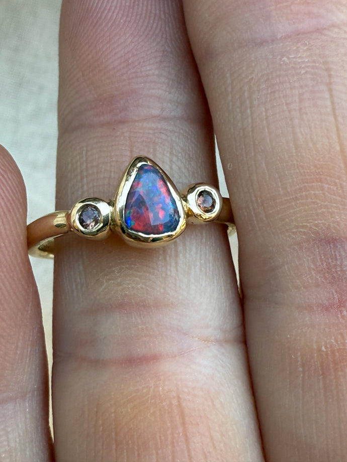 Golden Hour Australian Opal & Sapphire 9ct gold ring