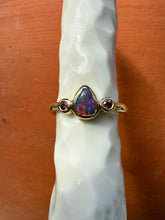 Load image into Gallery viewer, Golden Hour Australian Opal &amp; Sapphire 9ct gold ring
