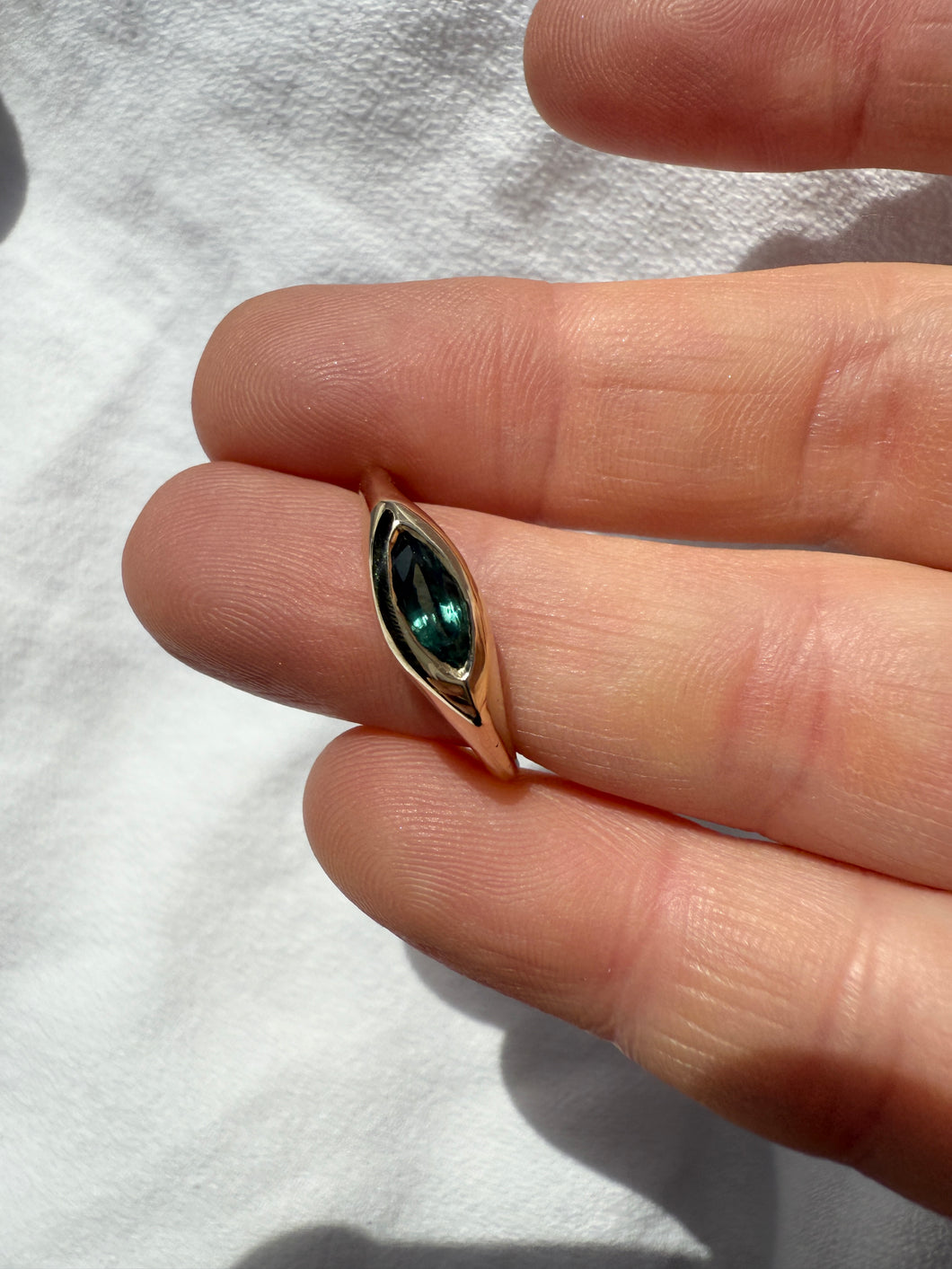 Transcend Ring Teal Madagascan Sapphire 9ct Gold