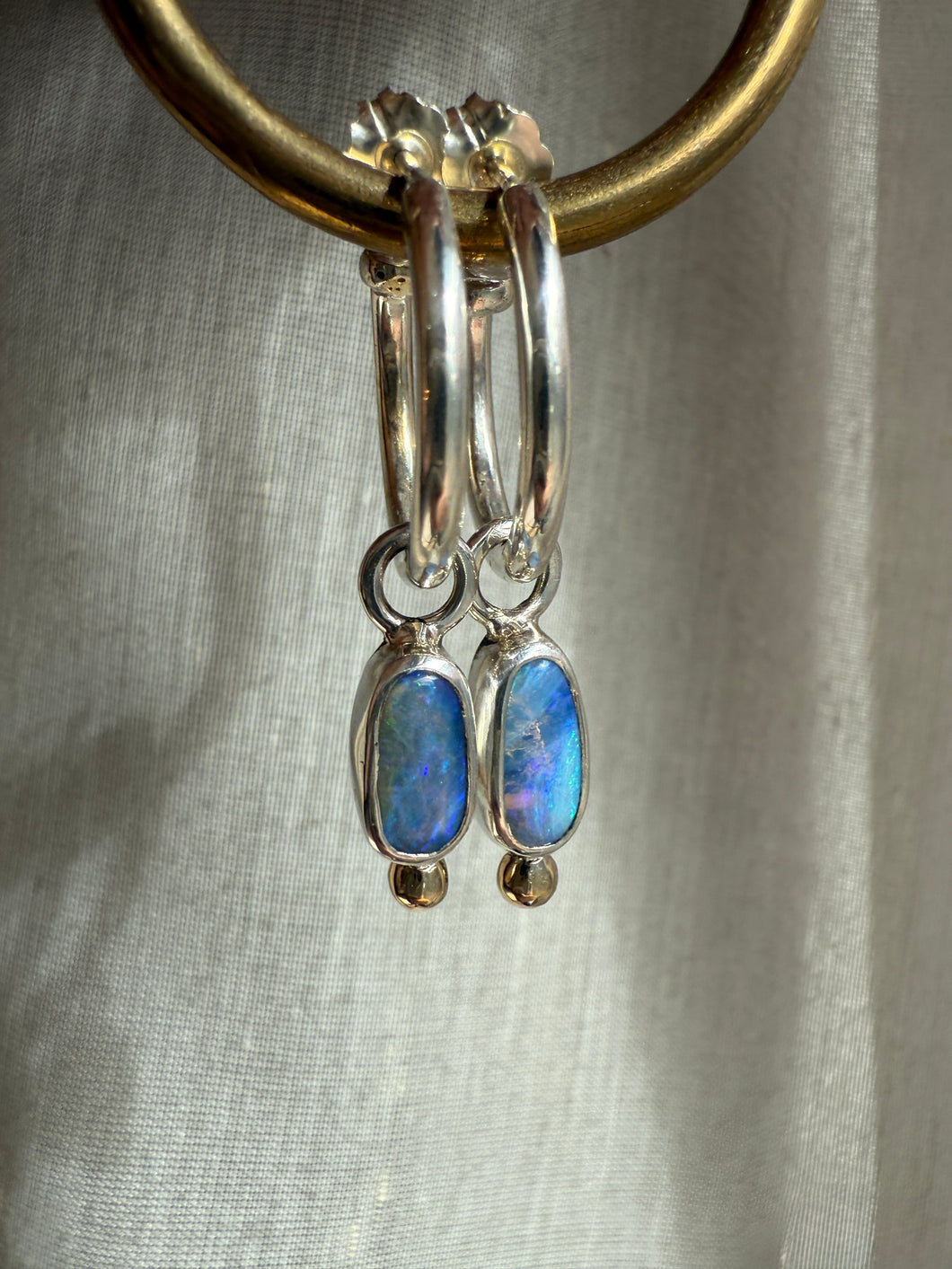 ETHEREAL MIXED METAL BOULDER OPAL HOOPS