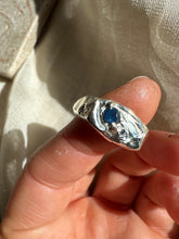 Load image into Gallery viewer, DEEP BLUE ORGANIC Sapphire Signet Ring size O
