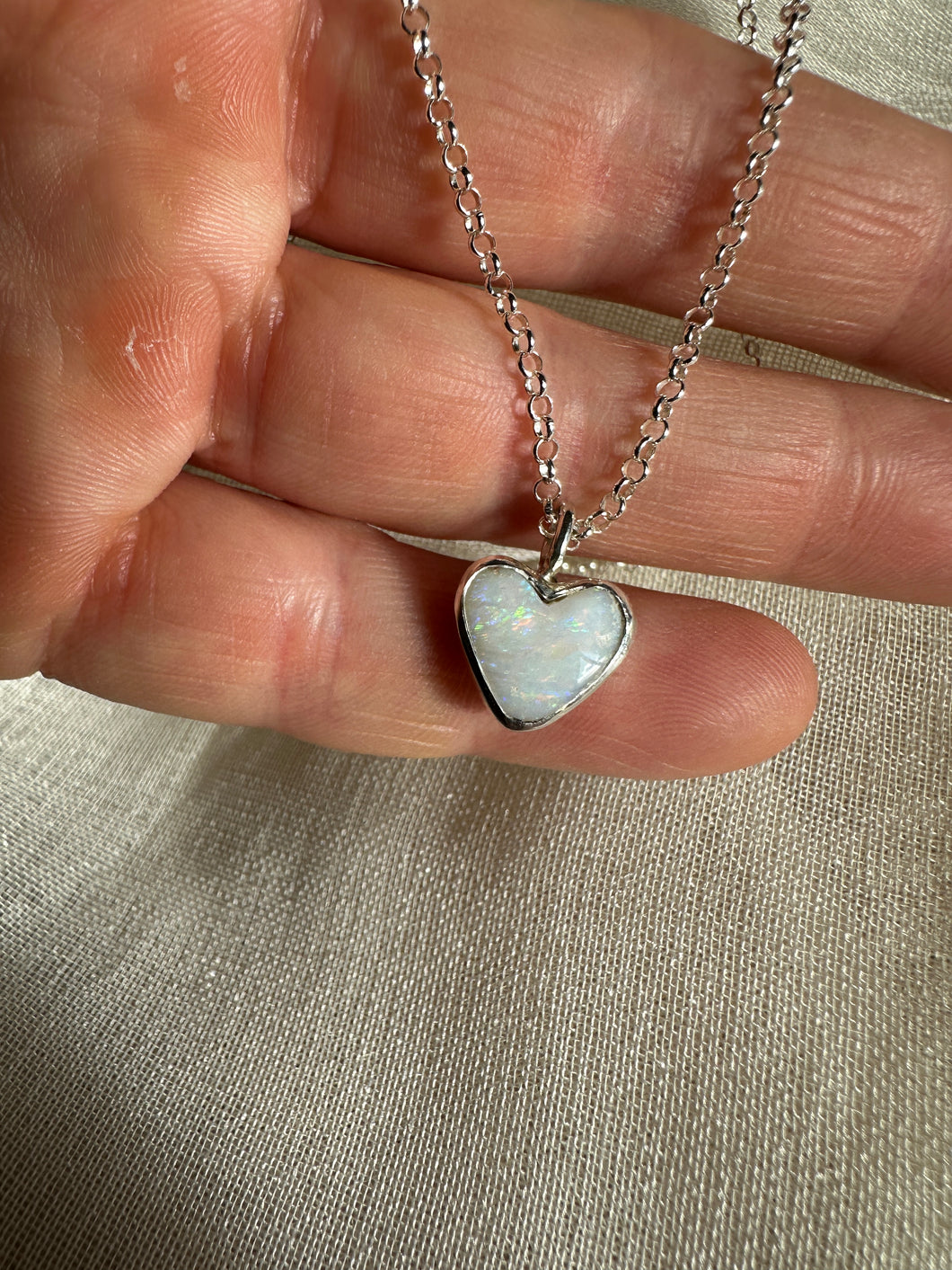 SWEET HEART Silver & Opal Pendant